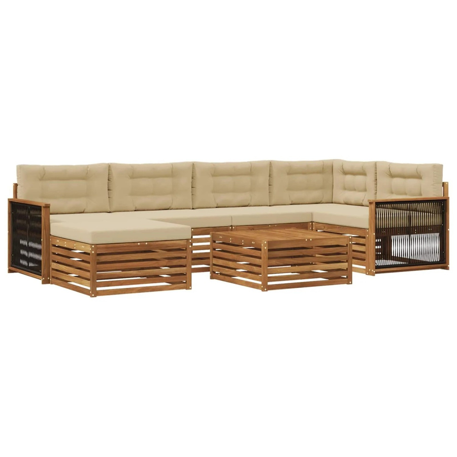 vidaXL Outdoor-Sofagarnitur L-Form aus Akazienholz mit 7 Kissen in Natur und Beige - Bild 2
