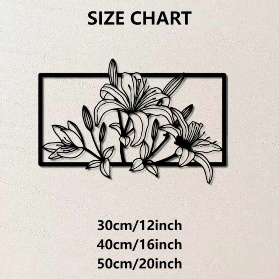 CIFBUY Metall-Wandkunst Lilien-Blumen-Dekoration in Schwarz, moderne florale Wandskulptur für Innenbereich, B/H: 30,48 x 30,48 cm - Bild 2
