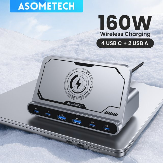 ASOMETECH 160W Kabelloses Desktop-Ladegerät mit USB-C PD 3.0 Multi-Port Schnellladestation für iPhone und Laptop - Bild 1