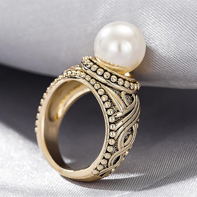 Huitan Ring, goldfarben, Perle, Damen - Bild 1