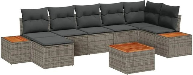 vidaXL Gartensofa-Set aus Polyrattan in Grau mit 8-teiligem Zubehör, Ecksofa in L-Form mit Ottoman, Couchtisch und Kissen inklusive Stauraum für Garten und Terrasse - Bild 1