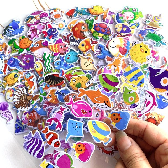 TMZ 3D-Blasenaufkleber mit Meerestieren und Fischen in Multicolour, wiederverwendbare Cartoon-Aufkleber für Schule und Klassenzimmer - Bild 1