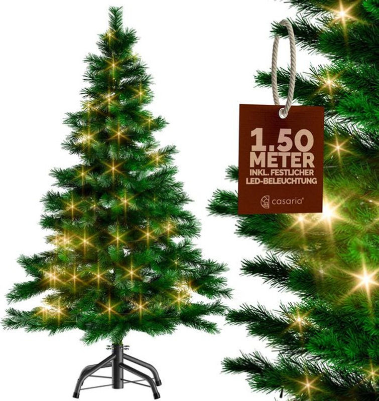Casaria Künstlicher Weihnachtsbaum in Grün mit Lichterkette und Metallfuß, Höhe: 150 cm - Bild 1