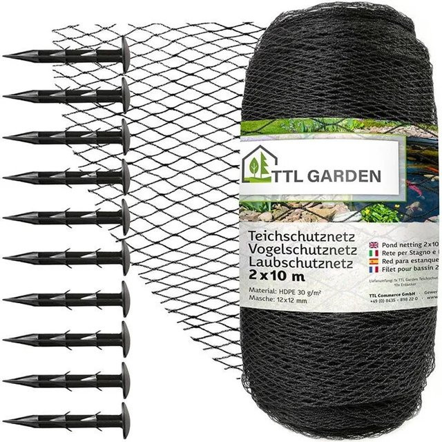 TTL GARDEN Teichschutznetz Anthrazit, Maße: 2 x 10 m, Maschenweite: 12 x 12 mm, 30 g/m² aus HDPE - Bild 1