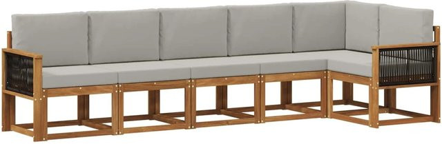 vidaXL Outdoor-Sofagarnitur aus Akazienholz und Polyester, 6-teiliges Set, Natur und Hellgrau - Bild 1