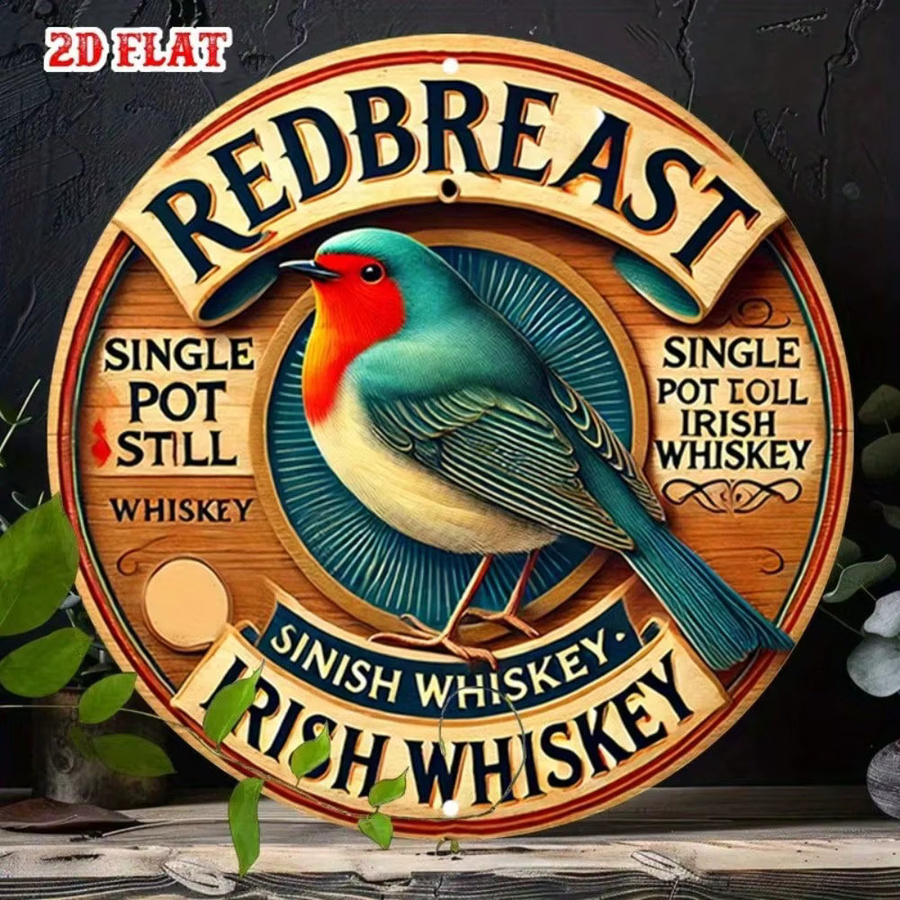 HELLOYOUNG Redbreast Vintage-Blechschild, rund, Wandkunst-Dekoration, Durchmesser: 20,3 cm, Mehrfarbig - Bild 2