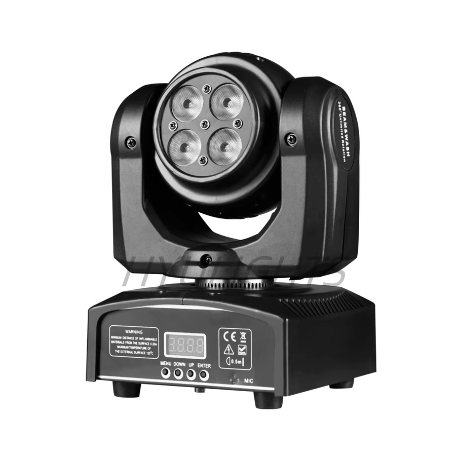 HYULIGHTS Mini LED Moving Head 360 Grad Wash und Beam Effekt, 4x12W RGBW 4in1 Bühnenbeleuchtung, Schwarz - Bild 2