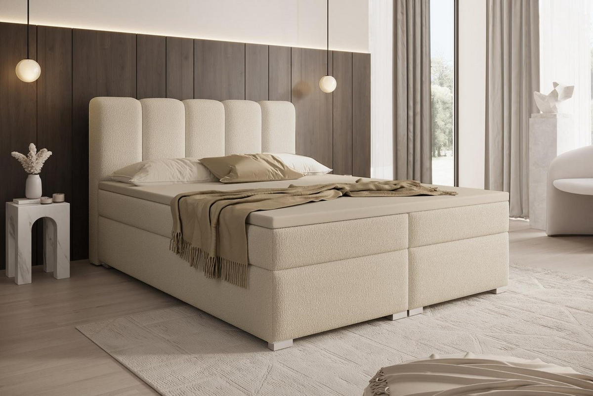 Compleo Boxspringbett COZYS Doppelbett in Boucle mit 2 Bettkästen, Bonell-Matratze und optionalem Topper - Bild 1