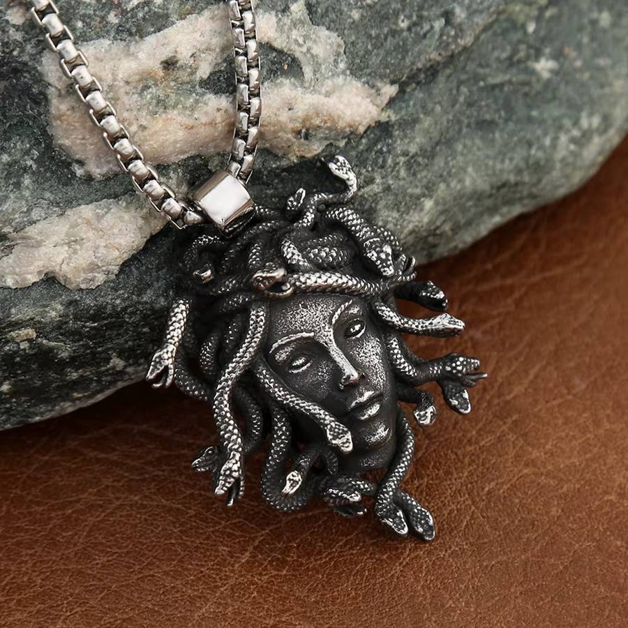 ROCKiss Halskette Medusa, Edelstahl, Silber, Vintage, Unisex - Bild 2