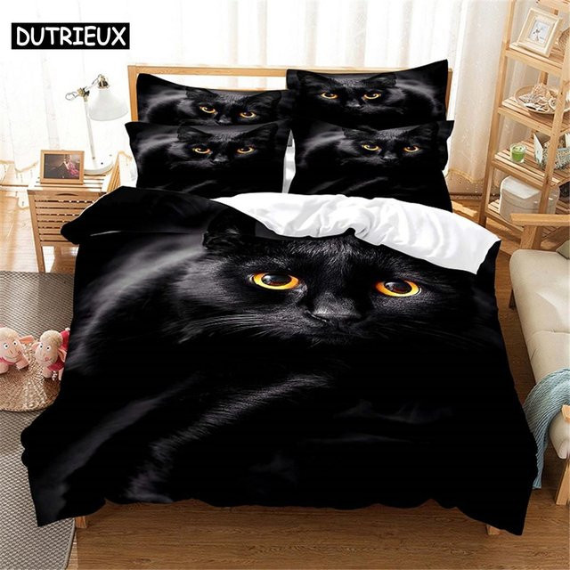 Binchi Outdoor Product 3D Katze Bettwäscheset aus Mikrofaser in Schwarz, B/H: 135 x 200 cm - Bild 1