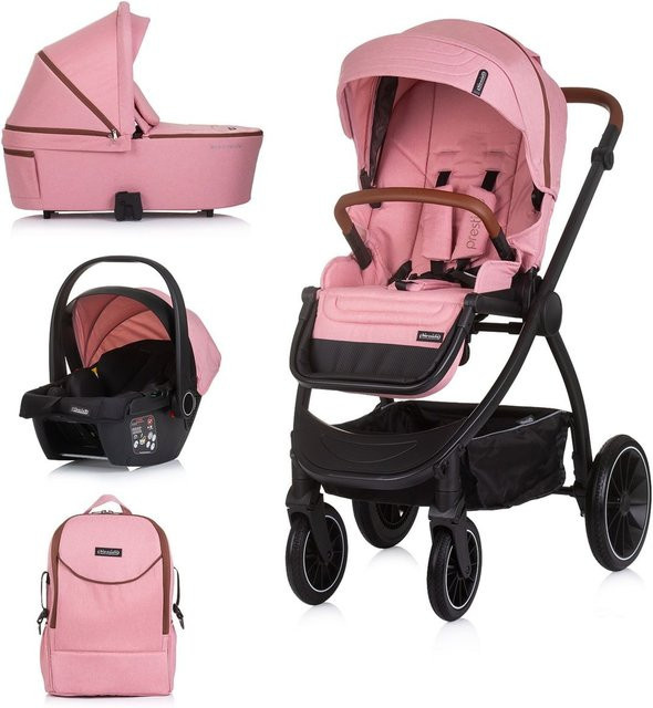 Chipolino Kombikinderwagen Prestige 3 in 1 mit Babywanne, Rucksack und i-Size Babyschale in Rosa - Bild 1