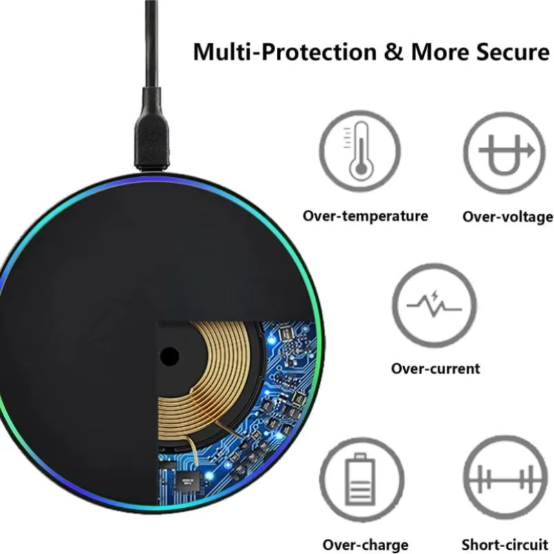 VIKEFON Drahtloses Ladegerät mit LED-Licht als Desktop-Ladestation für iPhone, Samsung und Xiaomi in Schwarz - Bild 6