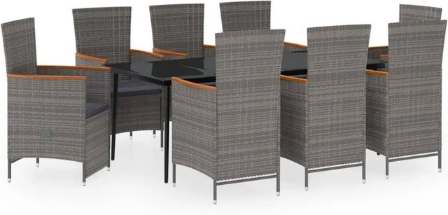vidaXL 9-teilige Garten-Essgruppe aus PE-Rattan und Akazienholz in Grau mit Glasplatte - Bild 1