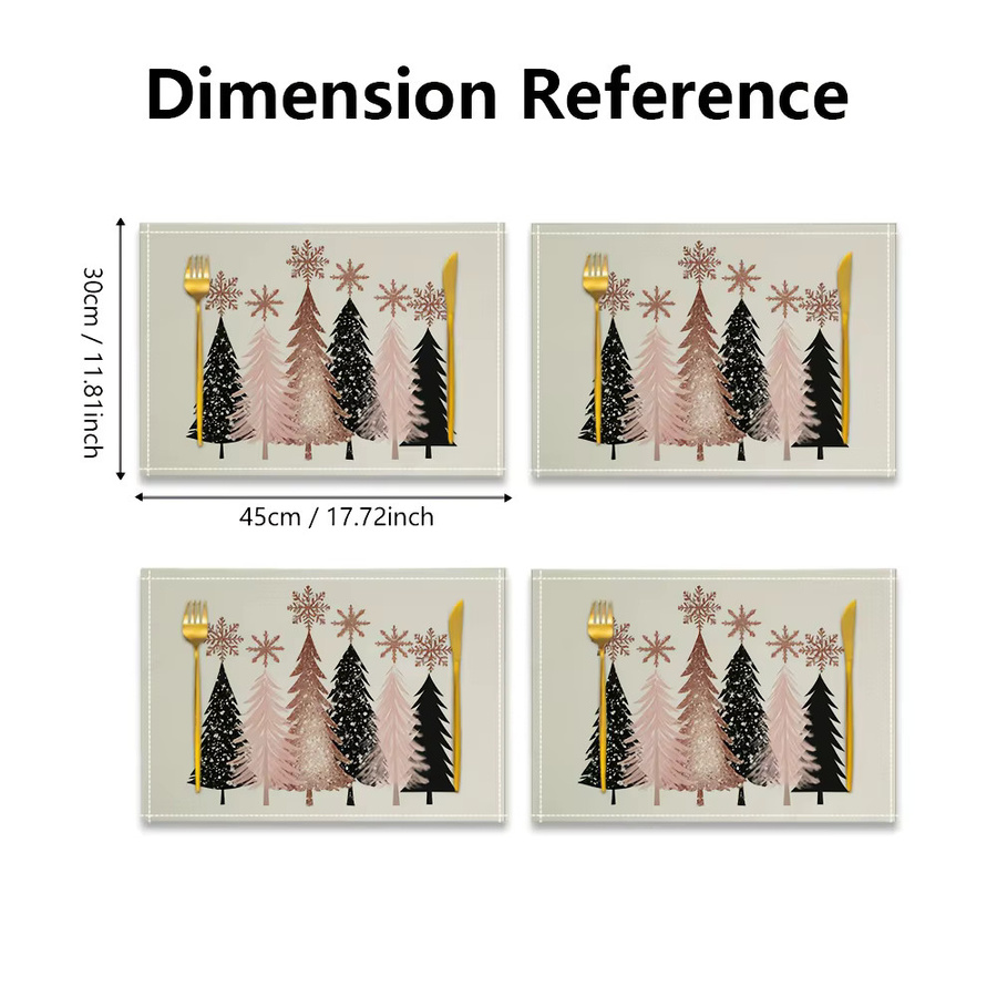 VIKAMA 4er Set Weihnachts-Tischsets mit Schneeflocken-Design in Gold und Leinenoptik - Bild 5