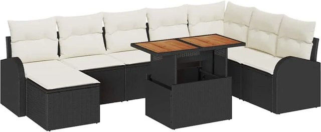 vidaXL Garten-Sofa-Set 9-tlg. in Schwarz aus Poly-Rattan mit integriertem Speicher und Polsterkissen - Bild 1