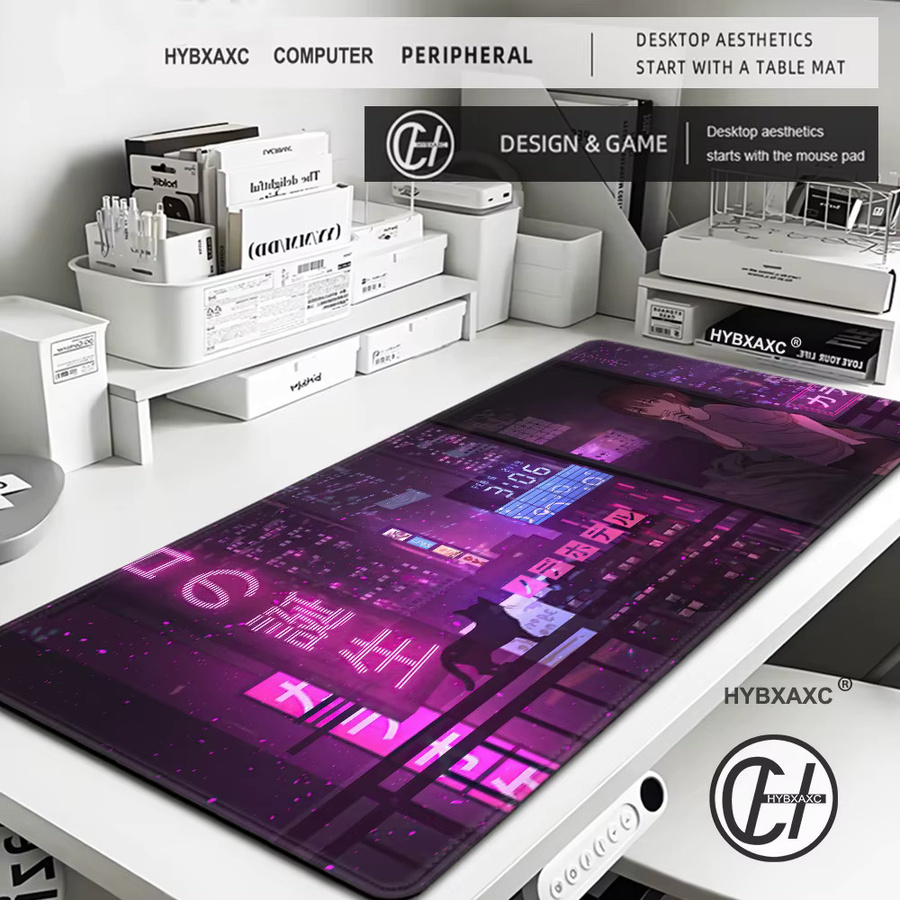 HYBXAXC Gaming Mauspad Neon Japan Retro Vaporwave Lila Schreibtischunterlage XXL B/T: 90 x 40 cm - Bild 2