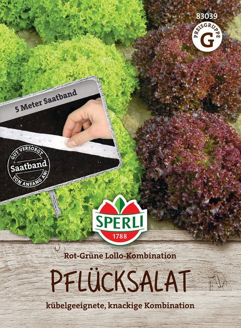 SPERLI Pflücksalat-Samen Rot-Grüne Lollo-Kombination als Saatband - Bild 1