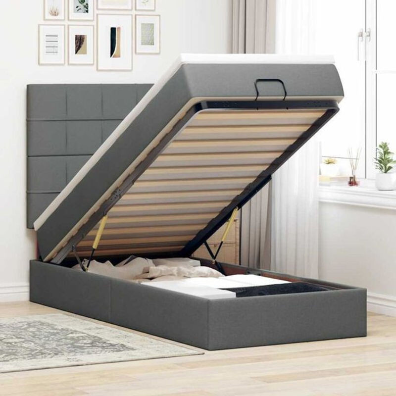 Vidaxl Ottoman Polsterbett mit Matratze und LED in Anthrazit Grau, B/T/H: 100 x 200 x 118 cm - Bild 1
