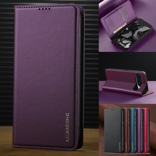 Magnetische Business Flip-Lederhülle mit Kartenfach für Google Pixel 10 9 8 7 Pro XL von aierkeba in Schwarz oder Lila - Bild 1