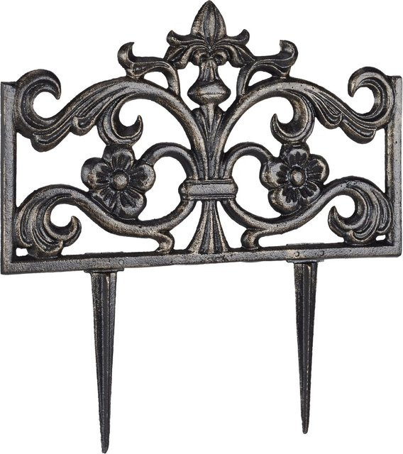 Relaxdays Beetzaun aus Gusseisen in Bronze mit 2 Erdspießen, nostalgisches Gartenornament für Blumen- und Kräuterbeete, B/H/T: 37 x 36 x 2 cm - Bild 1