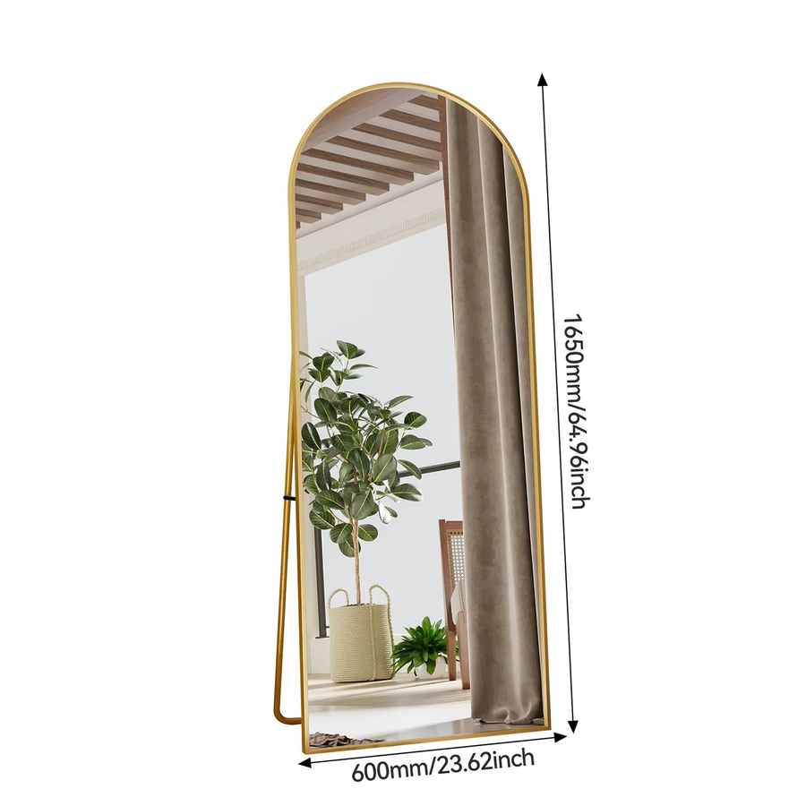 Anajqaqia Ganzkörperspiegel aus Glas in Schwarz oder Gold, moderner Wandspiegel und Stehspiegel, Höhe: 165 cm, Breite: 60 cm - Bild 2