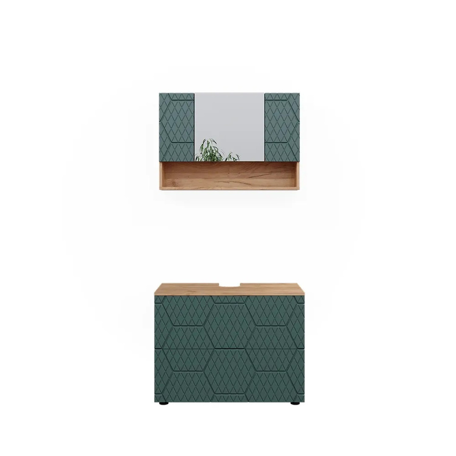 Vicco Badmöbel-Set Irma Eiche Grün Gold 2-teilig mit Spiegelschrank und Waschbeckenschrank Breite: 80 cm - Bild 3