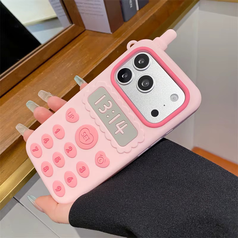 MUQGEW Silikon Handyhülle mit 3D-Cartoon-Design und rosa Telefonantenne für iPhone 17E 16E 15 14 13 Pro Max, stoßfeste Schutzhülle in Pink - Bild 3