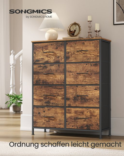 Songmics Kommode mit 8 Stoffschubladen aus Stahl und MDF im Industrial Design, Schwarz/Braun - Bild 1