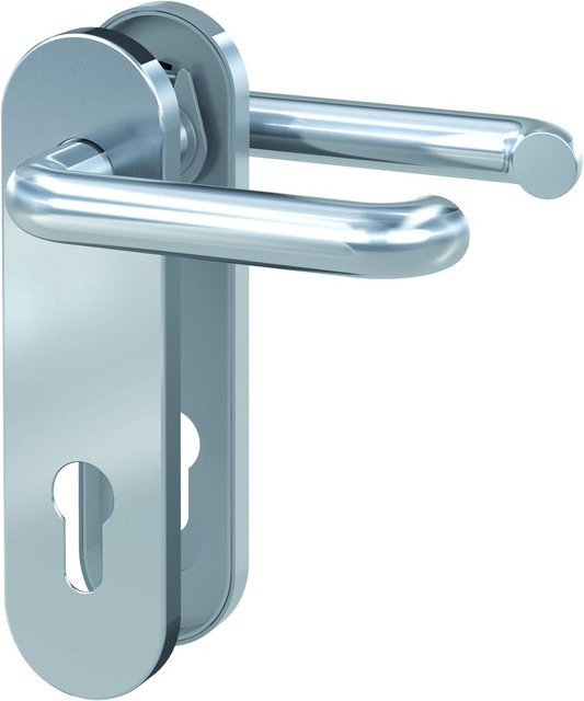 BASI Kurzschild-Drücker-Garnitur ZB 3800 aus Edelstahl in Silber, Lochung Profilzylinder, B/H: 80 x 190 mm, Tiefe: 155 mm - Bild 1