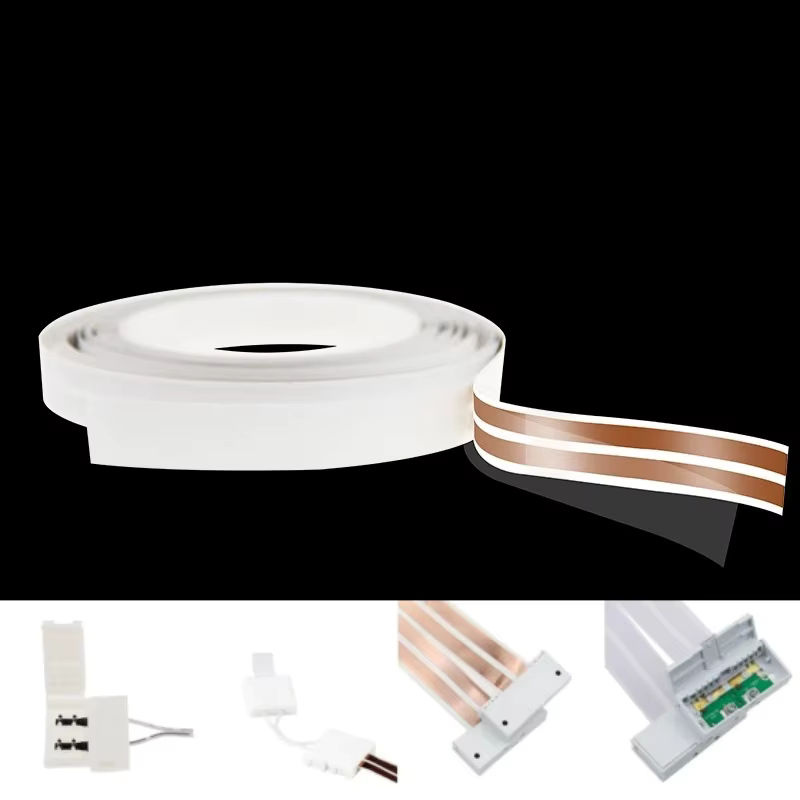 Khelse Flexibles Ultraflaches Elektrokabel, 2-adrig aus reinem Kupfer, 16/22 AWG, Selbstklebend, Weiß, Stromverlängerungskabel für LED-Streifen und Schrankleuchten - Bild 6