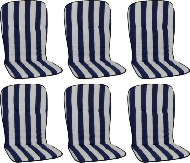 Beo Sitzauflage Hochlehner Mono 6er-Set Blau-Weiß gestreift - Bild 1