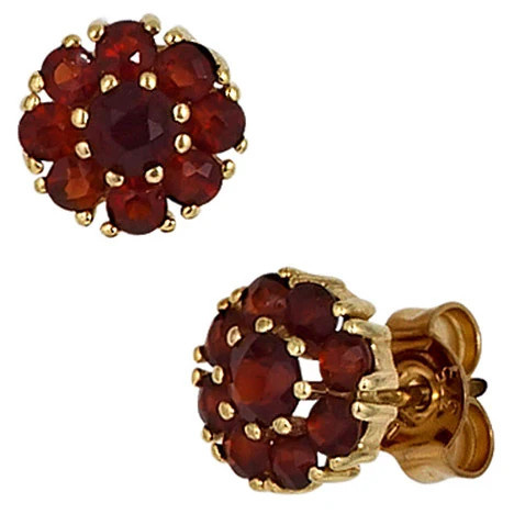 Colfem Ohrstecker Blume, 375 Gelbgold, Granat, rot, Unisex - Bild 1