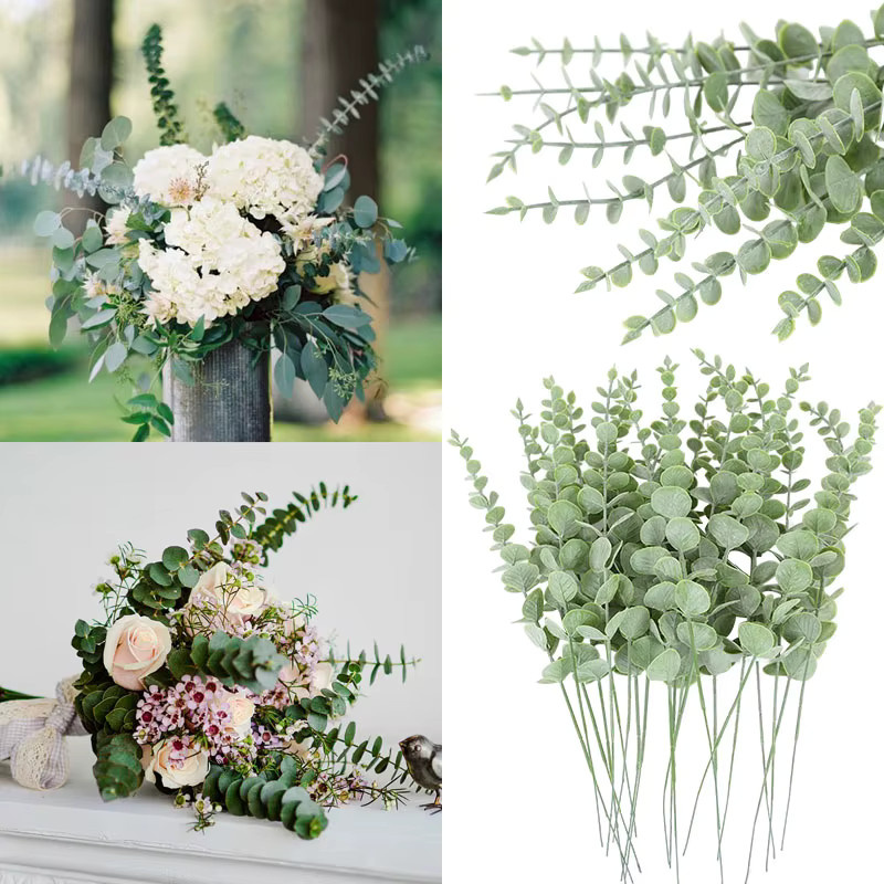 YONGSNOW Künstliche Eukalyptus Blätter Grüne Pflanzenzweige aus Kunststoff für Hochzeitsbouquet und Home Decor - Bild 2