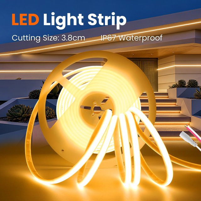 HAGAHA COB LED Streifen IP67 wasserdicht flexibel mit 320 LEDs/m für 12V 24V DC Anschluss in Weiß - Bild 1