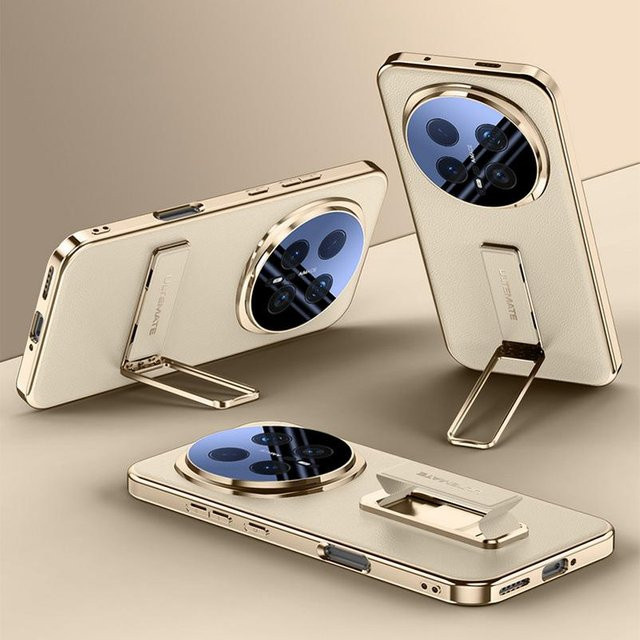 Honor Schlanke Hartschalen-Rückseite für Honor Magic 8 Pro in Beige mit Leder-Armband und Metallständer - Bild 1