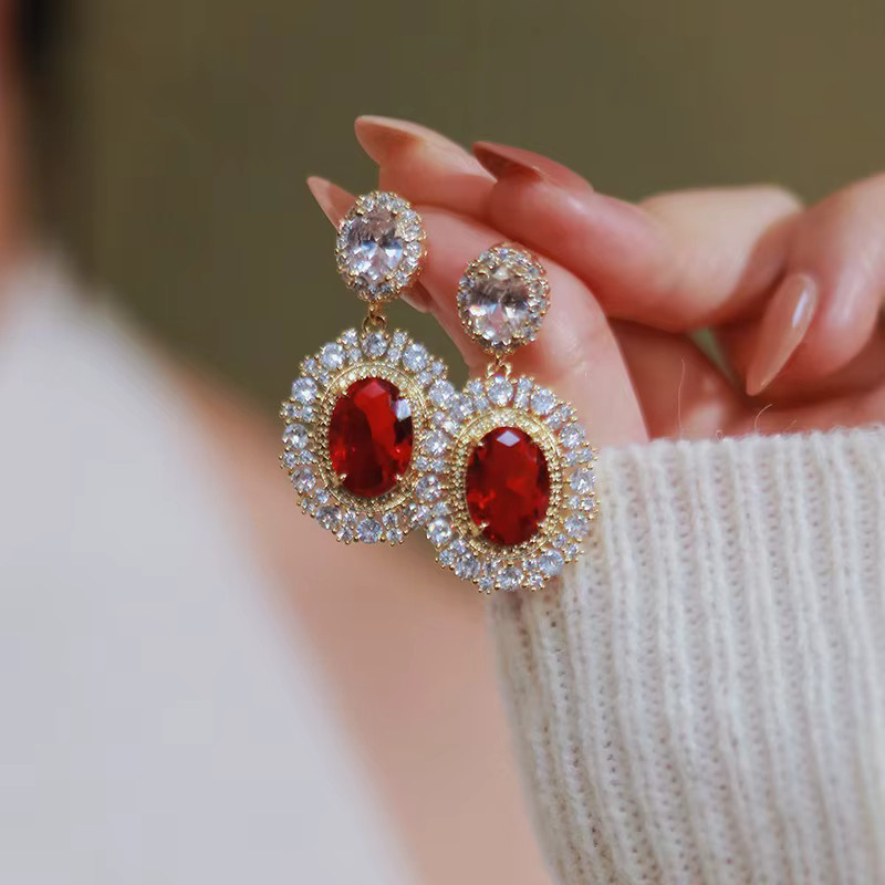 Huitan Ohrringe, rote Zirkonia, Gold, Damen - Bild 4