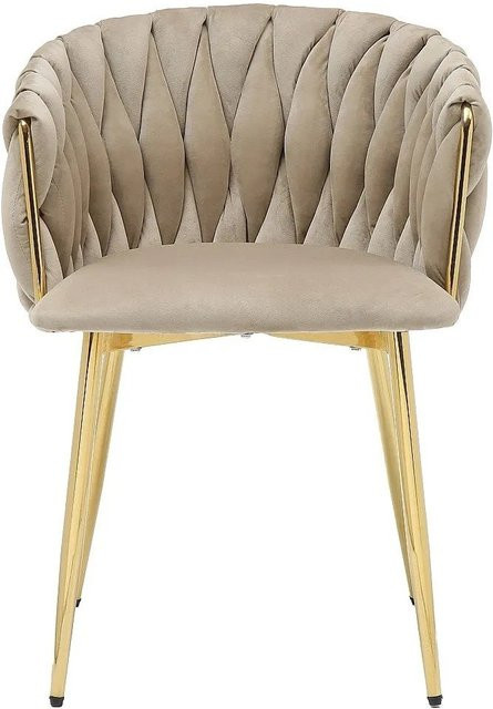 Vente-unique Elegano Stuhl in Beige aus Samt mit Metallgestell im Art Deco Stil, Höhe: 57 cm, Breite: 59 cm, Tiefe: 48,5 cm - Bild 1