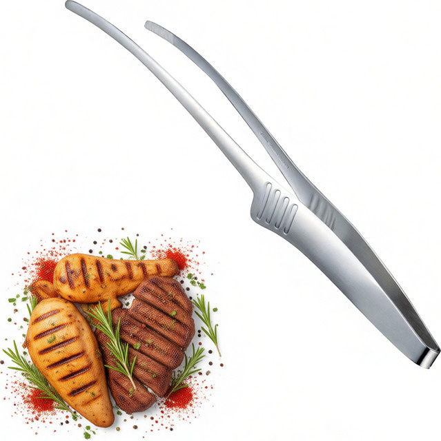 Rutschfeste Grillzange aus Edelstahl in Silber für Grillen, Camping und Buffet - Bild 1