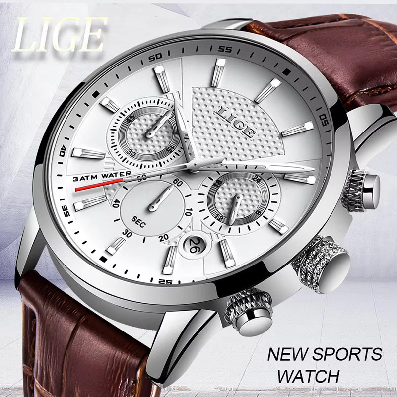 LIGE Armbanduhr Quarz, Leder, Herren, Datum, Leuchtzeiger - Bild 6