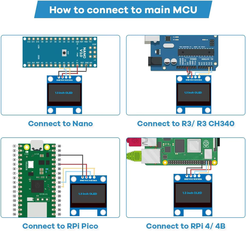 AOKIN 1,3-Zoll OLED-Anzeigemodul mit 128 x 64 Pixeln, I2C IIC Schnittstelle, CH1116 Treiber, selbstleuchtendes Display in Blau oder Weiß für Arduino und Raspberry Pi - Bild 6