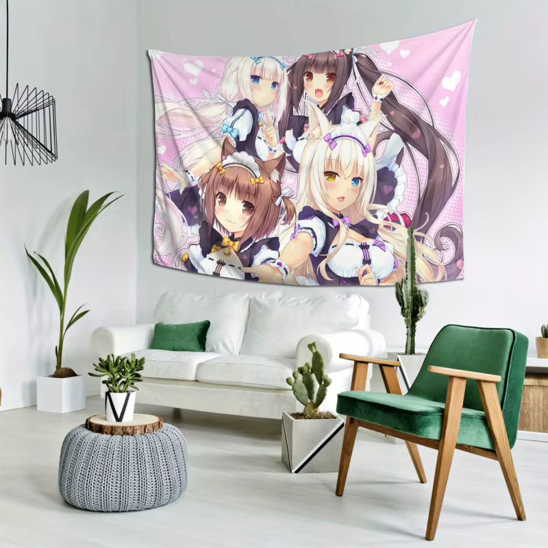 VIKAMA Wandteppich mit Cartoon und Anime Illustration in Pink, rechteckig und abstrakt - Bild 4
