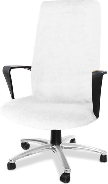 Waschbarer Samt Stretch Bürostuhlbezug für drehbare Schreibtischstühle und Chefsessel, Farbe: Weiß, Größe: L - Bild 1