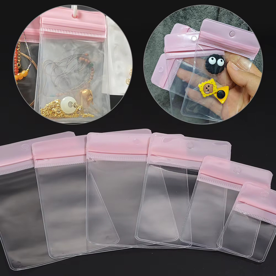 10 Stück transparente rosa Schmuck-Verpackungsbeutel aus Kunststoff zur Aufbewahrung von Halsketten mit Selbstversiegelungsfunktion - Bild 2