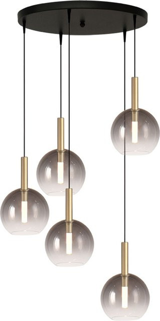 Masterlight Lido LED-Pendelleuchte 5-flammig rund in Gold und Rauchglas dimmbar - Bild 1