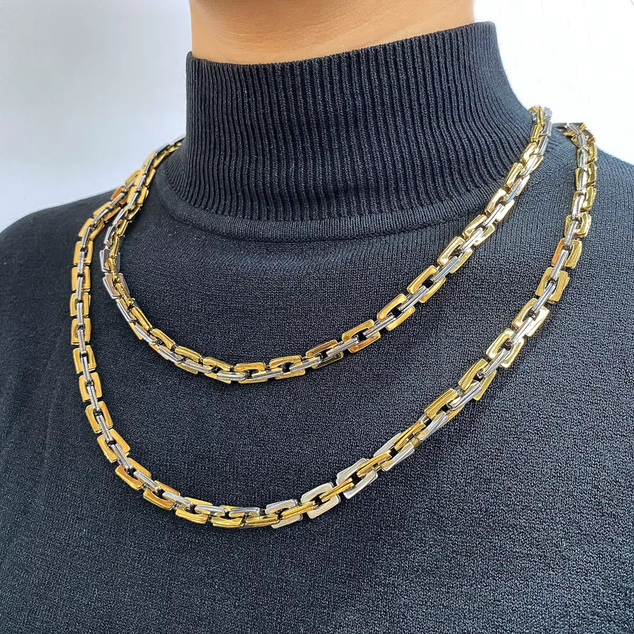 Halskette Edelstahl, Bicolor, Silber und Gold Farbe, Unisex - Bild 6