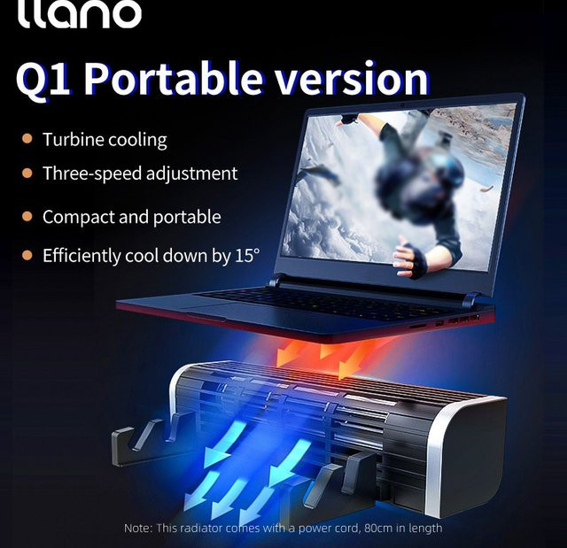 llano Laptop-Lüfter in Schwarz, verstellbarer Notebook-Kühler für Laptops von 4 bis 21 Zoll zur Gaming-Nutzung - Bild 1