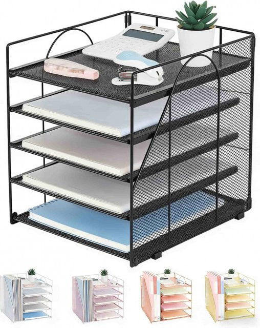 5-teiliger Desktop-Dokumentenorganizer aus Metall in Schwarz als mehrschichtiges Aktenregal und Aufbewahrungsbox für deinen Bürobedarf - Bild 1