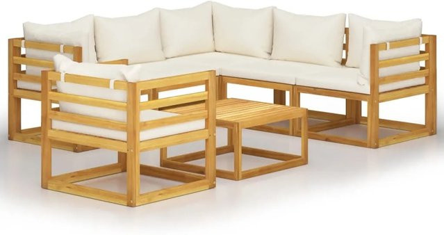 vidaXL 7-tlg Garten-Lounge-Set Modell 2 aus massivem Akazienholz mit cremefarbenen Auflagen - Bild 1