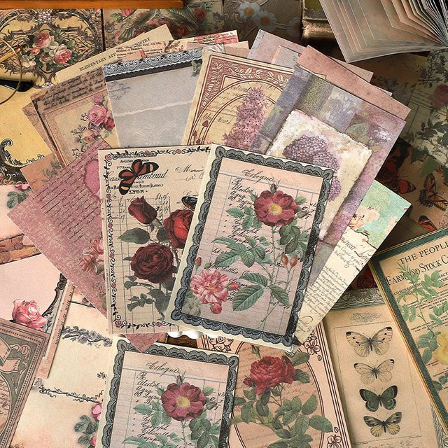 Mr.Paper Vintage Blumen- und Schmetterlingspapier für Junk Journals und Scrapbook Collage, 100 Stück, Multicolour - Bild 1