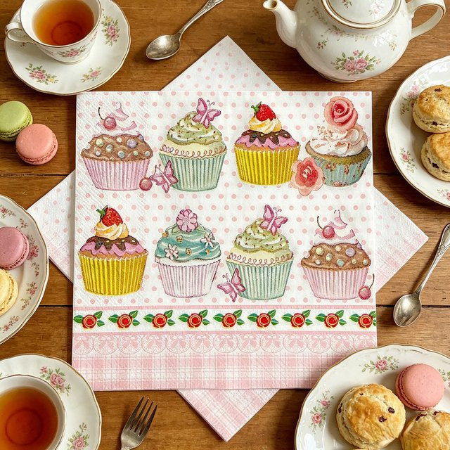 20 Stück Rosa Cupcake-Gästeservietten aus Papier für Hochzeiten und Feiern - Bild 1